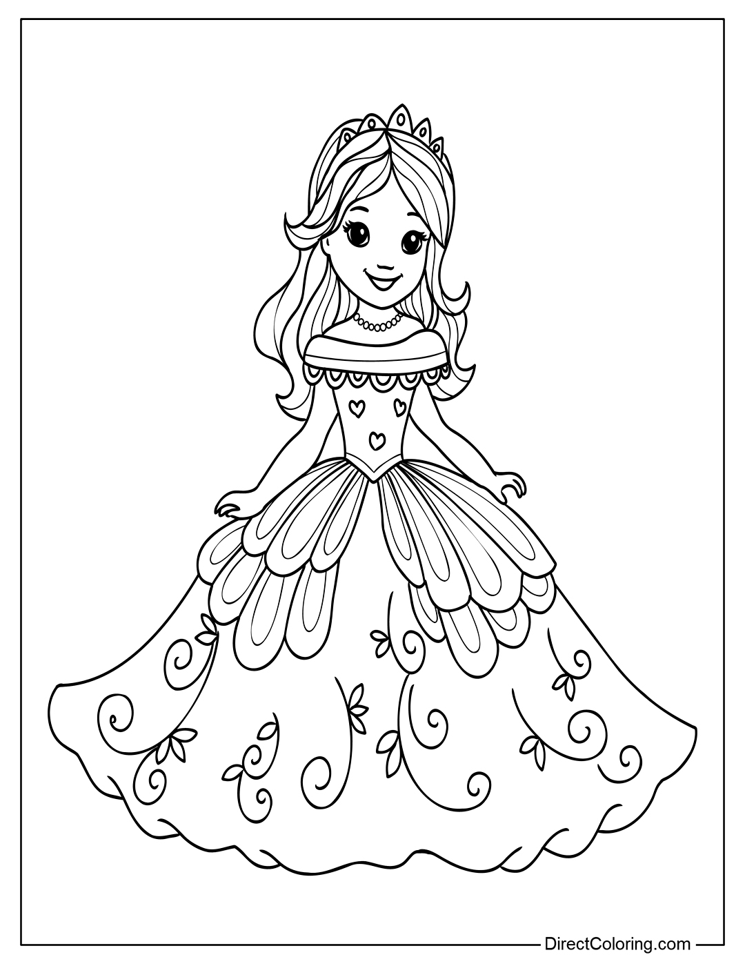 Cute Girl with Pretty Dress Coloring Sheet